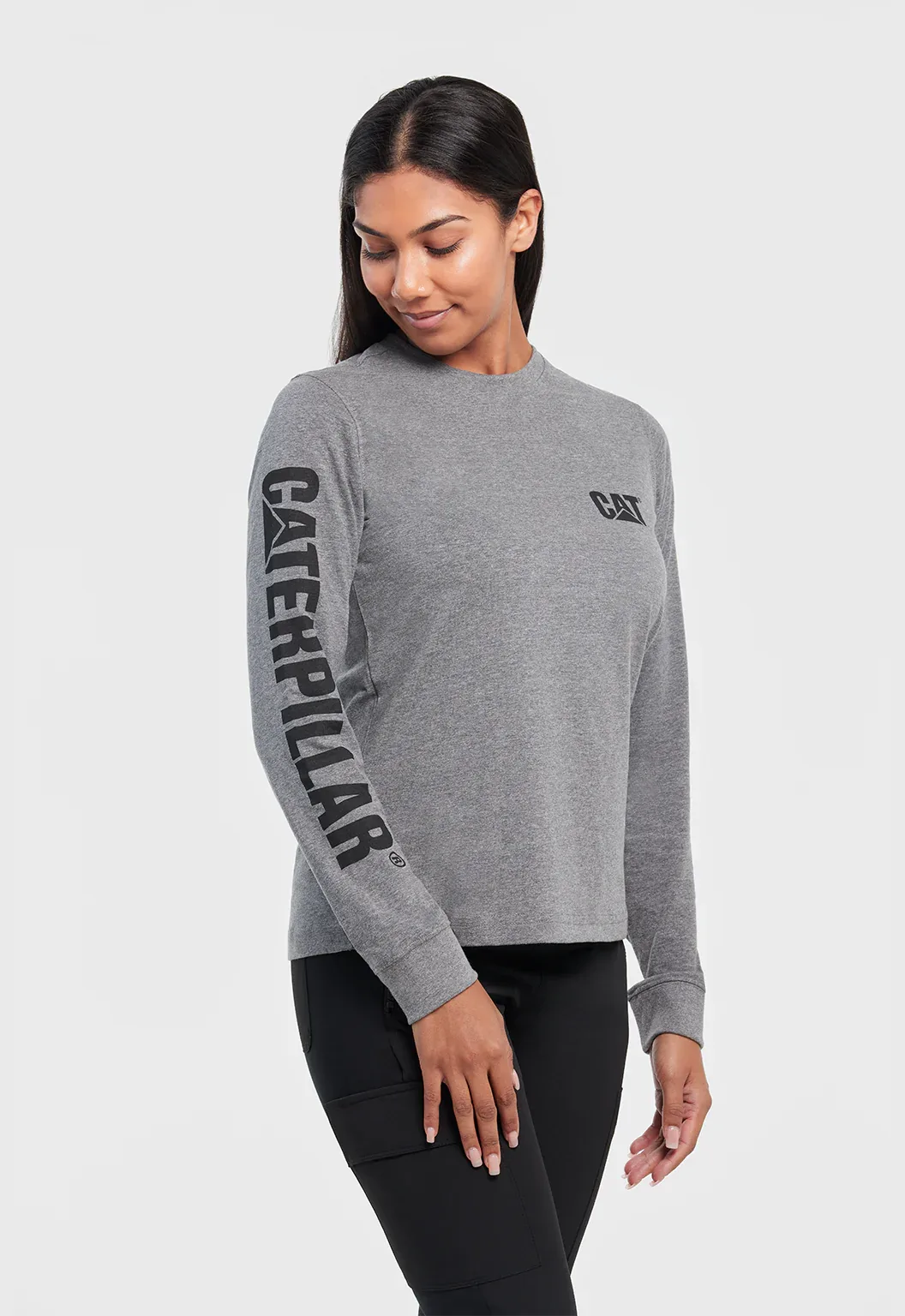 Womens Long Sleeve Trademark Banner Tee - Dark Heather Grey - Image 2